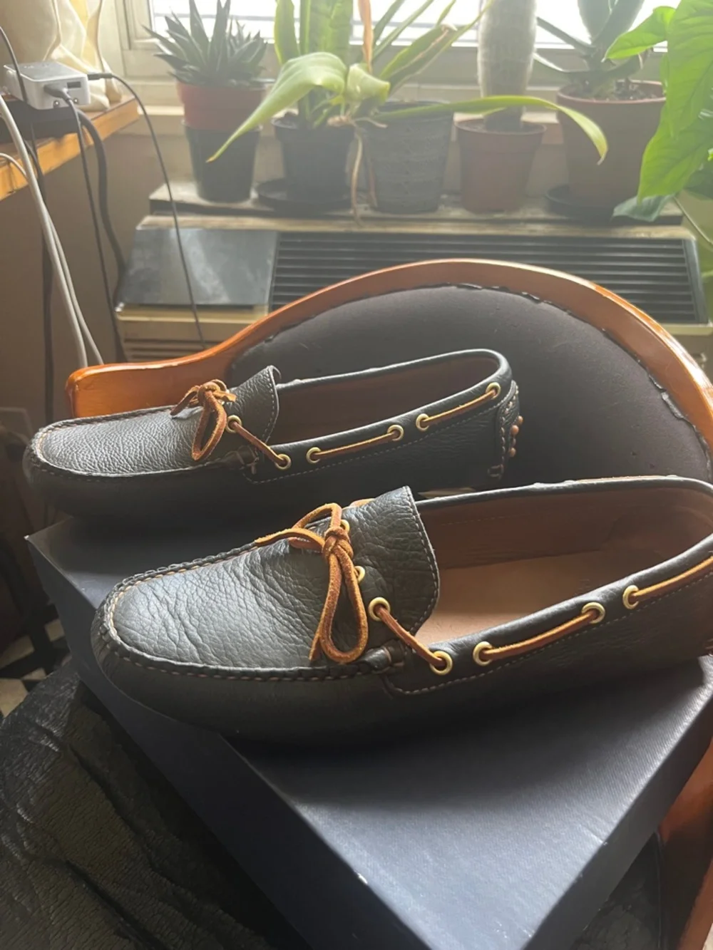 Brooks Brothers Driving Loafers Navy Leather Size 9.5